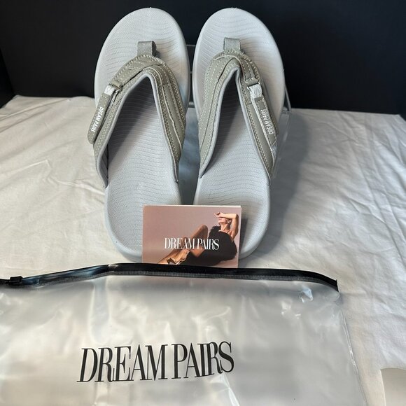New Flip Flops DREAM PAIRS Women's Arch Support  Comfortable Grey Sandals Size 8 - Picture 3 of 17
